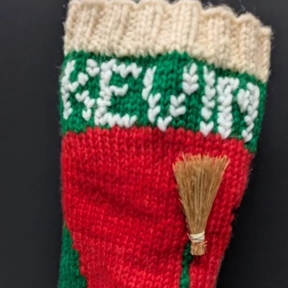Vintage Christmas Knit Stocking Farmhouse Snowman Primitive KEVIN Handmade - Picture 4 of 6